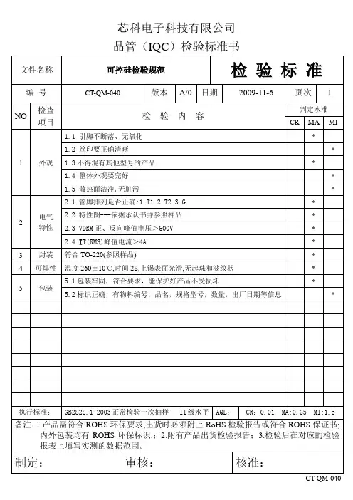 可控硅检验标准