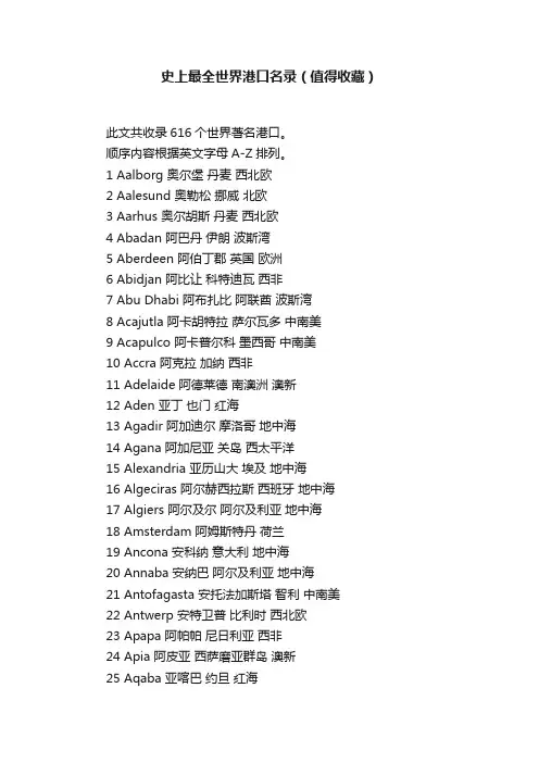 史上最全世界港口名录（值得收藏）