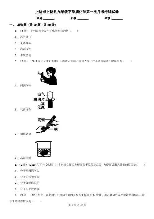 上饶市上饶县九年级下学期化学第一次月考考试试卷
