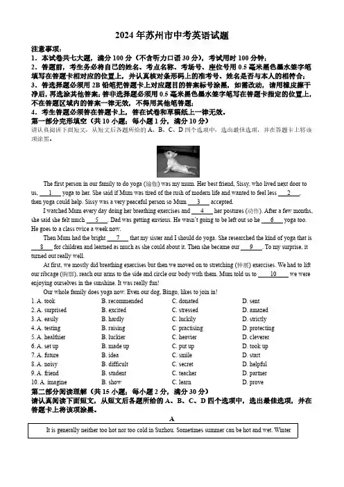 2024年江苏省苏州市中考英语真题(含解析)