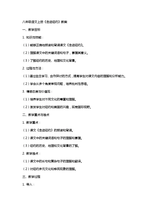 八年级语文上册走进纽约的教案