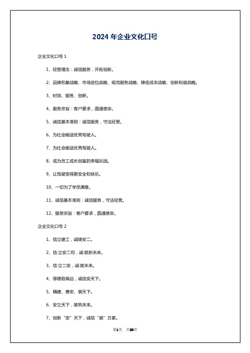 2024年企业文化口号
