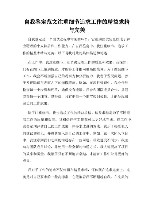 自我鉴定范文注重细节追求工作的精益求精与完美