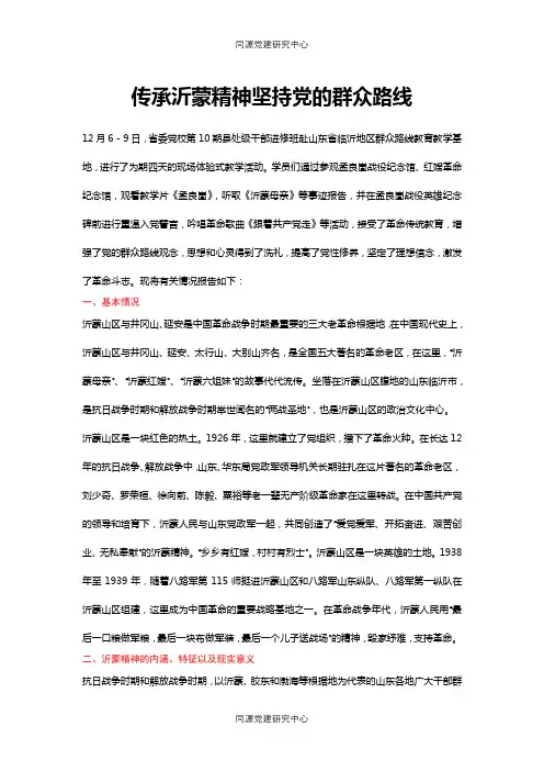 沂蒙精神活动情况总结报告（含心得体会）