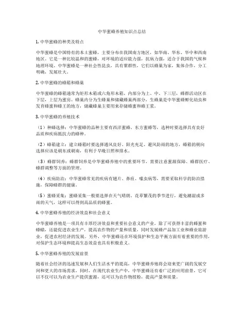 中华蜜蜂养殖知识点总结