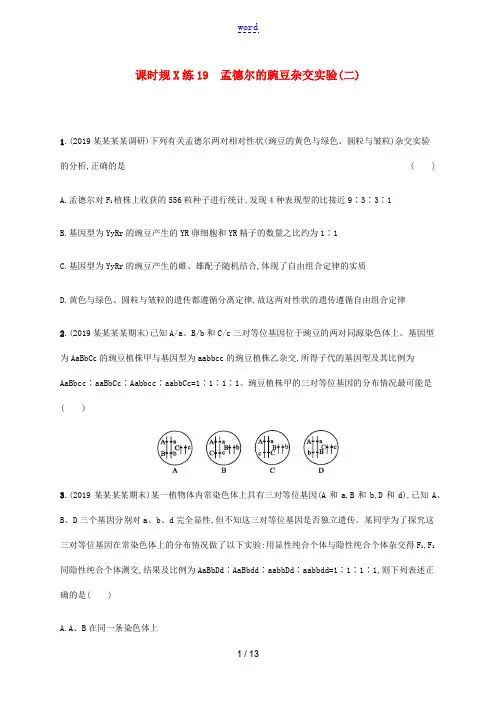 版高考生物一轮复习 课时规范练19 孟德尔的豌豆杂交实验(二)(含解析)新人教版-新人教版高三全册生