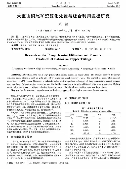 大宝山铜尾矿资源化处置与综合利用途径研究