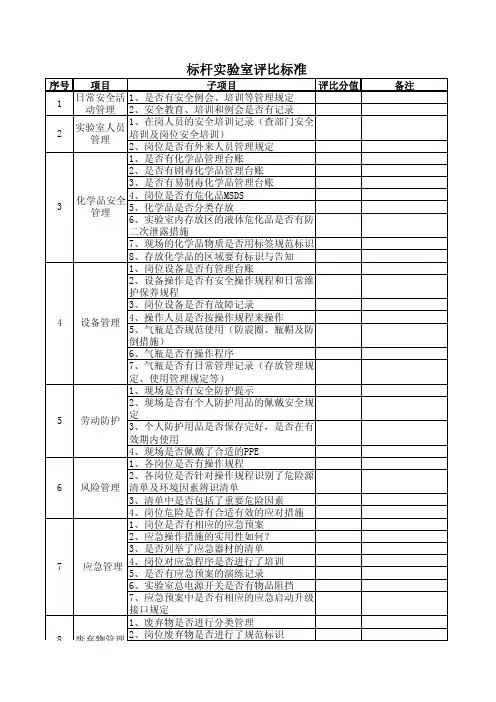 标杆实验室检查标准