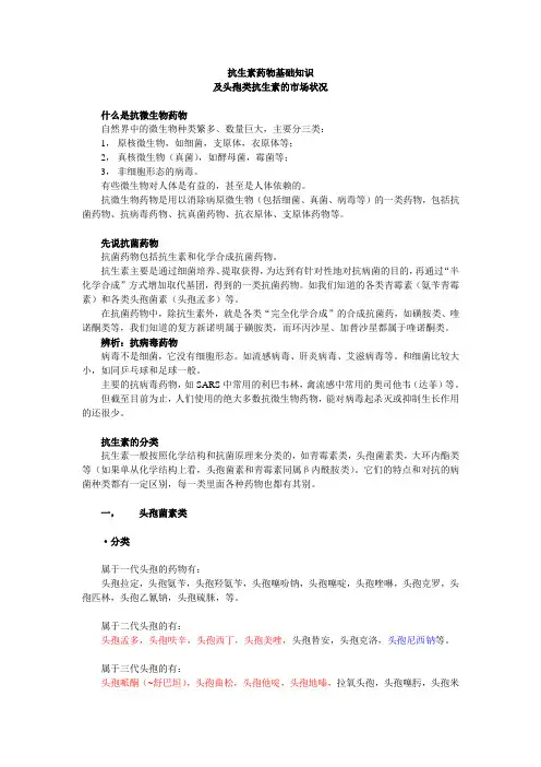 抗生素药物基础知识及头孢类的市场状况