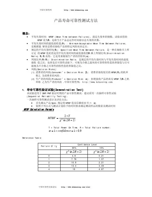 产品寿命可靠性测试方法MTBF计算公式