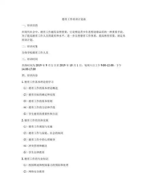 德育工作培训计划表