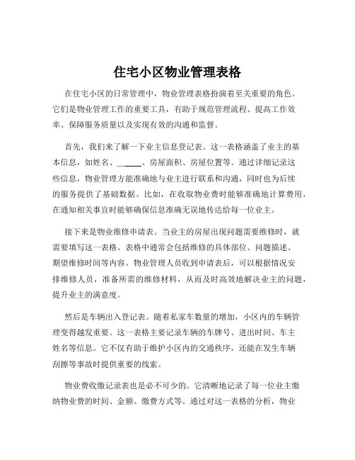 住宅小区物业管理表格