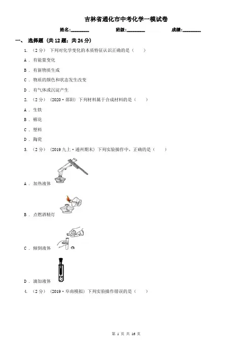 吉林省通化市中考化学一模试卷