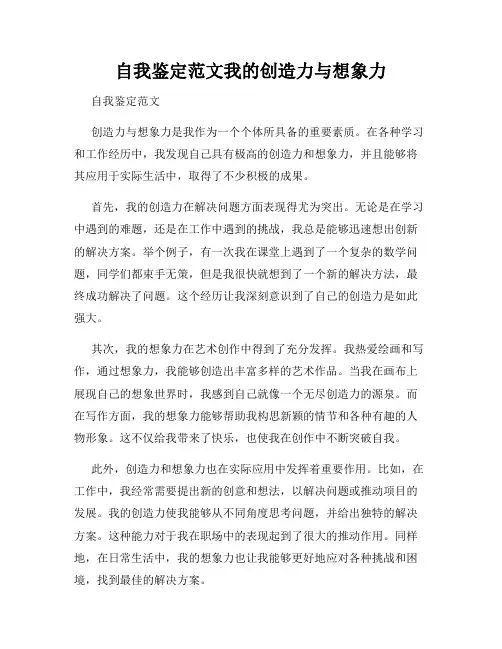 自我鉴定范文我的创造力与想象力