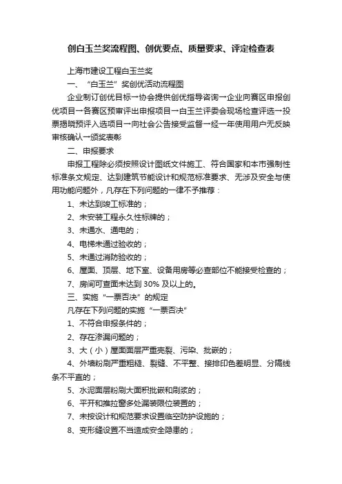 创白玉兰奖流程图、创优要点、质量要求、评定检查表