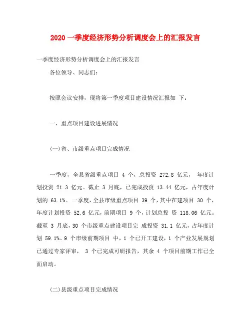 2020一季度经济形势分析调度会上的汇报发言
