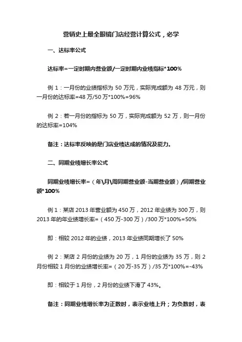 营销史上最全眼镜门店经营计算公式，必学