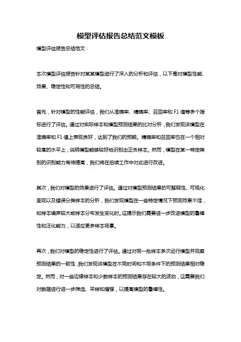 模型评估报告总结范文模板