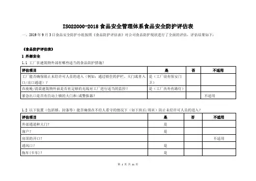 ISO22000-2018食品安全管理体系食品安全防护评估表