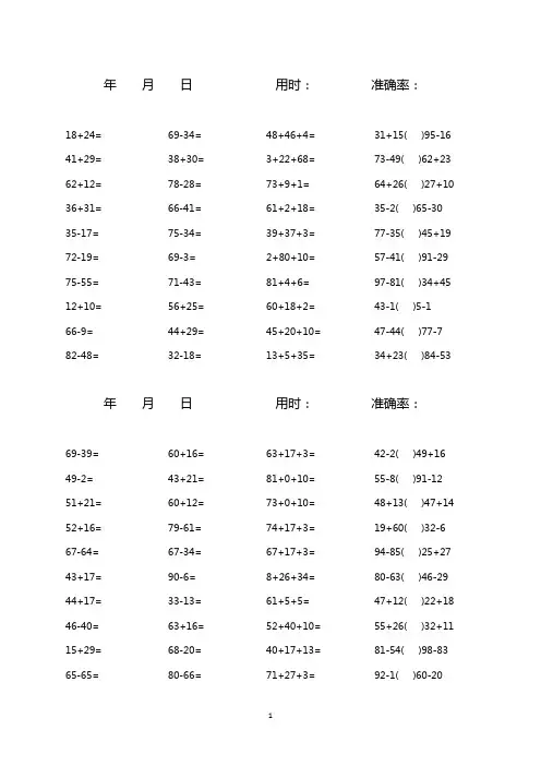 100以内加减法混合(1600道题)