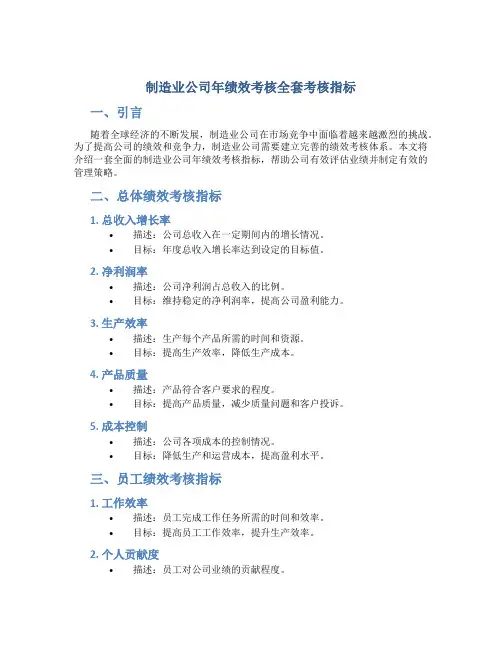 制造业公司年绩效考核全套考核指标