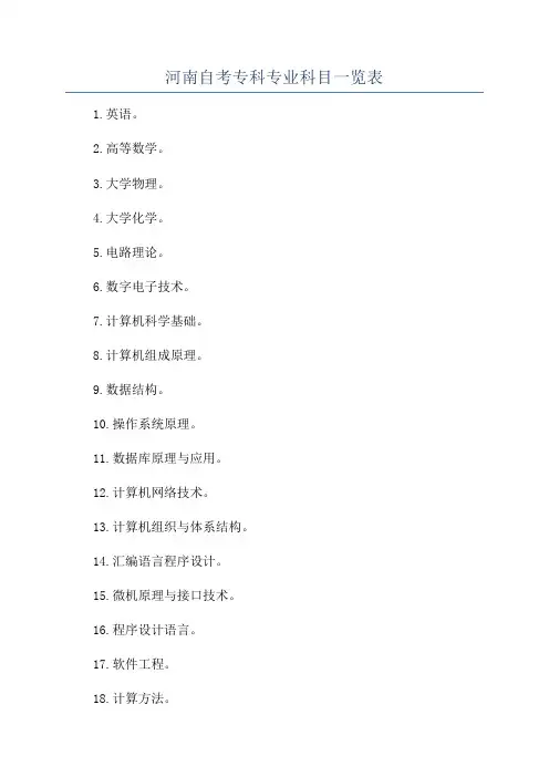 河南自考专科专业科目一览表