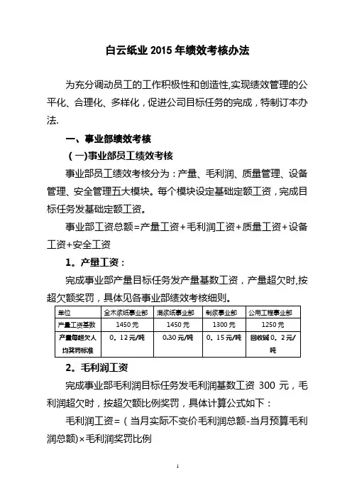 2015绩效考核办法