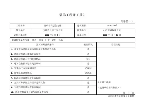 装饰工程开工报告