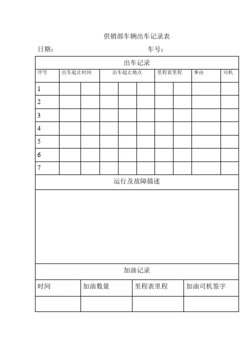 供销部车辆出车记录表
