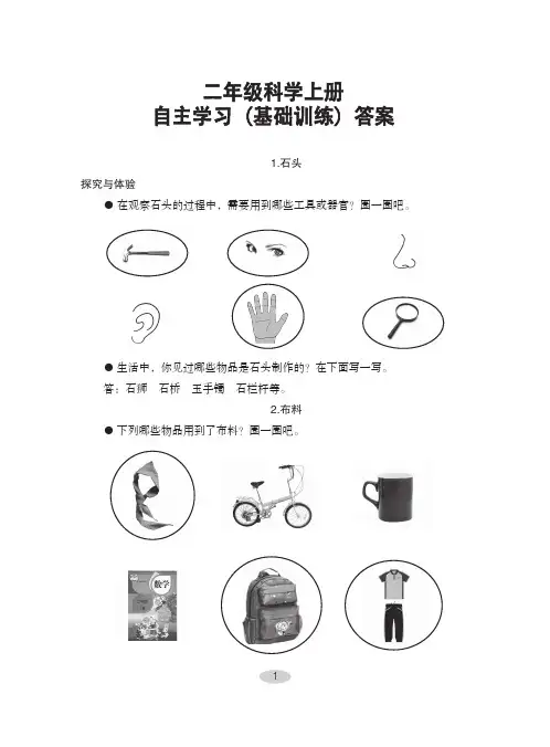 小学二年级科学上册自主学习(基础训练)答案