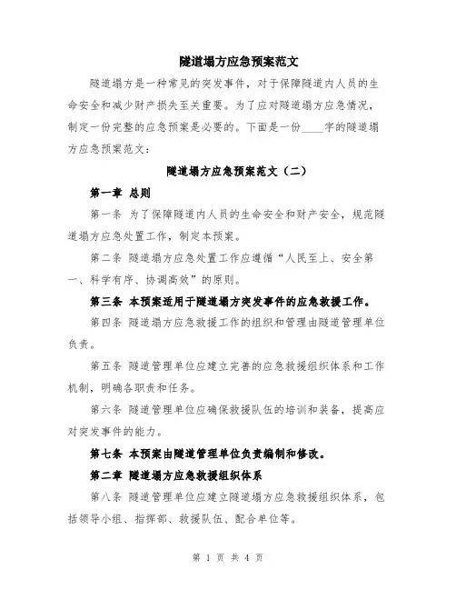 隧道塌方应急预案范文
