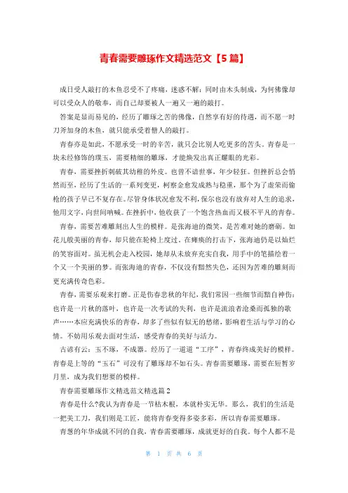 青春需要雕琢作文精选范文【5篇】