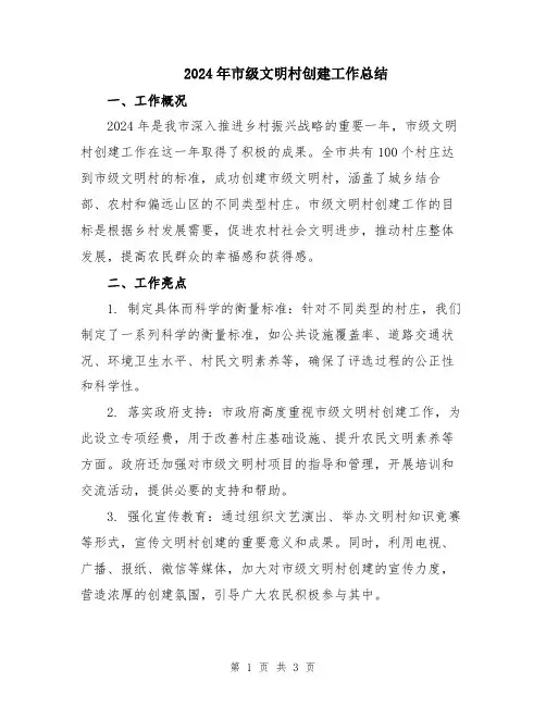 2024年市级文明村创建工作总结