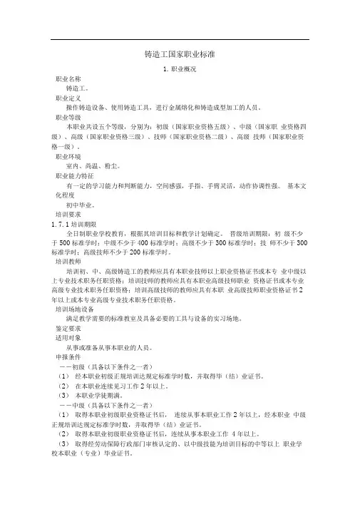 铸造工职业标准
