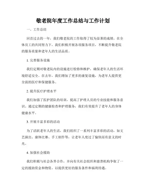 敬老院年度工作总结与工作计划