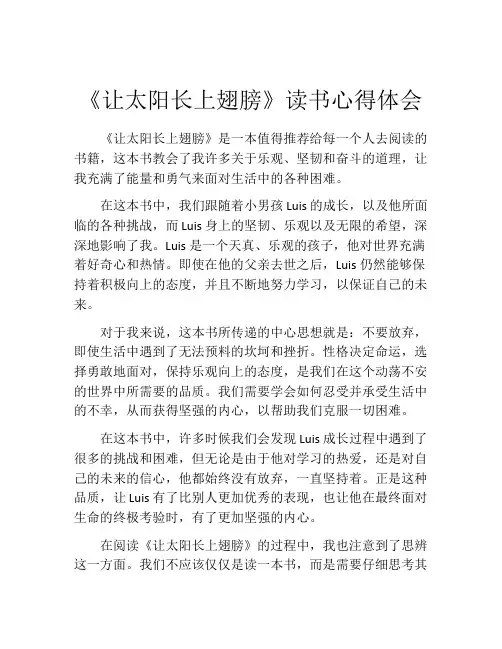《让太阳长上翅膀》读书心得体会