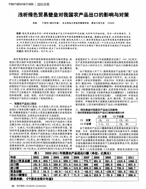 浅析绿色贸易壁垒对我国农产品出口的影响与对策