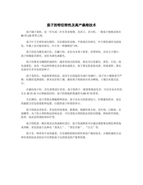 茄子的特征特性及高产栽培技术