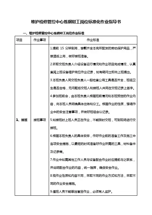 维护检修管控中心炼钢钳工岗位标准化作业指导书