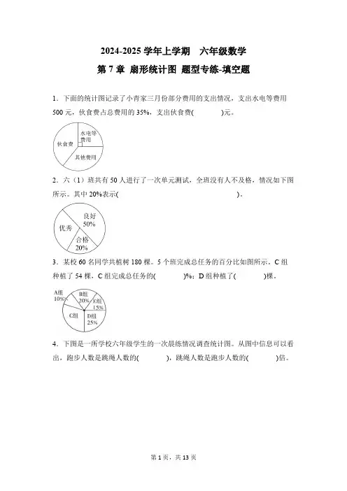 第7章 扇形统计图 题型专练(填空题)-2024-2025学年数学人教版六年级上册(含答案解析)