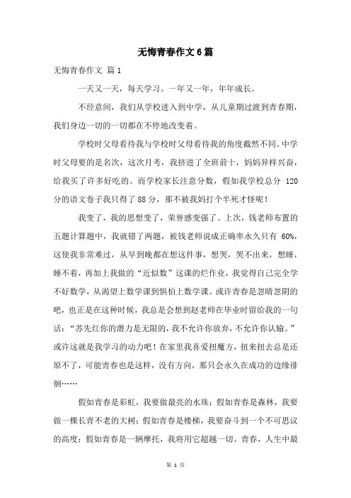 无悔青春作文6篇