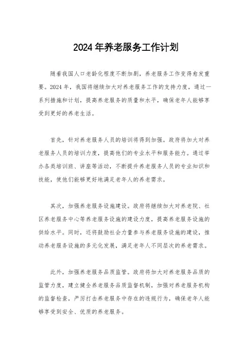 2024年养老服务工作计划