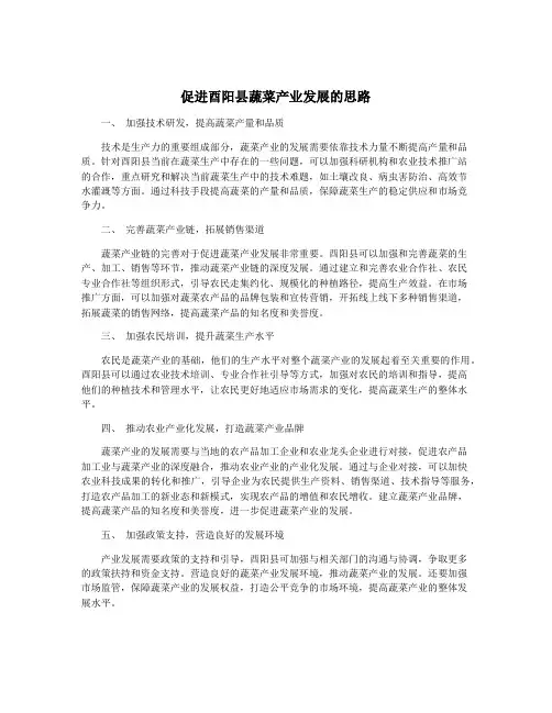 促进酉阳县蔬菜产业发展的思路