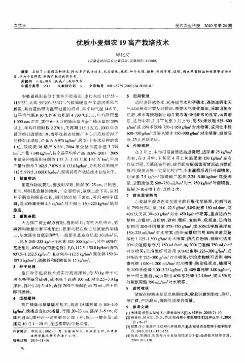 优质小麦烟农19高产栽培技术