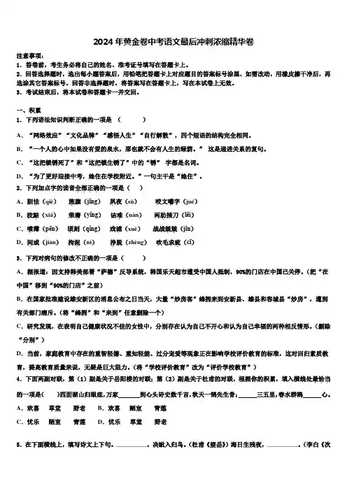2024年黄金卷中考语文最后冲刺浓缩精华卷含解析