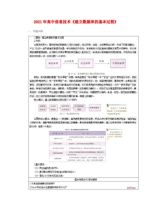 2021年高中信息技术《建立数据库的基本过程》