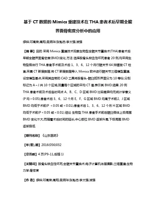 基于CT数据的Mimics重建技术在THA患者术后早期全髋界面骨密度分析中的应用