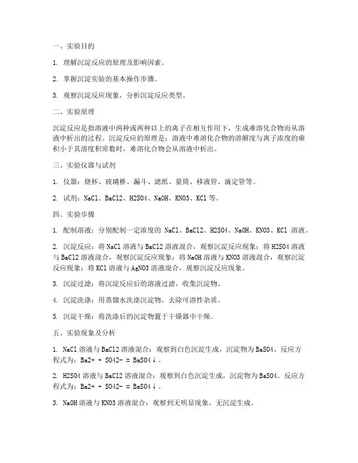 沉淀实验报告现象