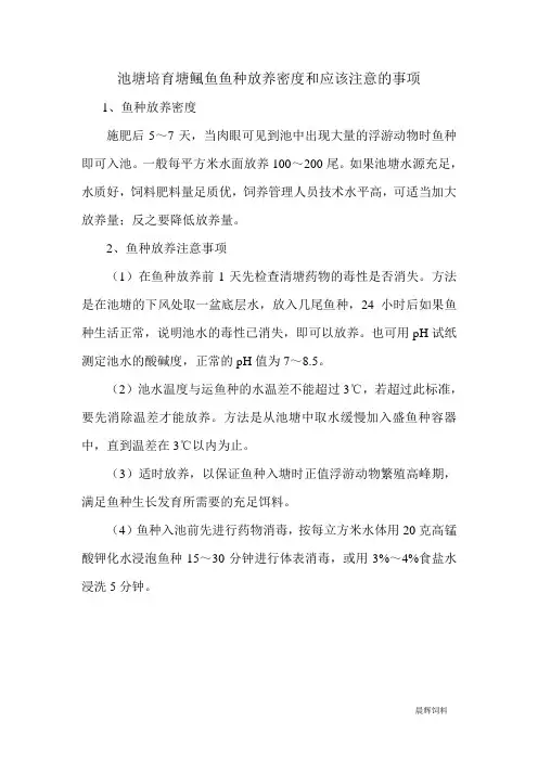 池塘培育塘鲺鱼鱼种放养密度和应该注意的事项