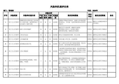 管理部社会责任风险评估表范例